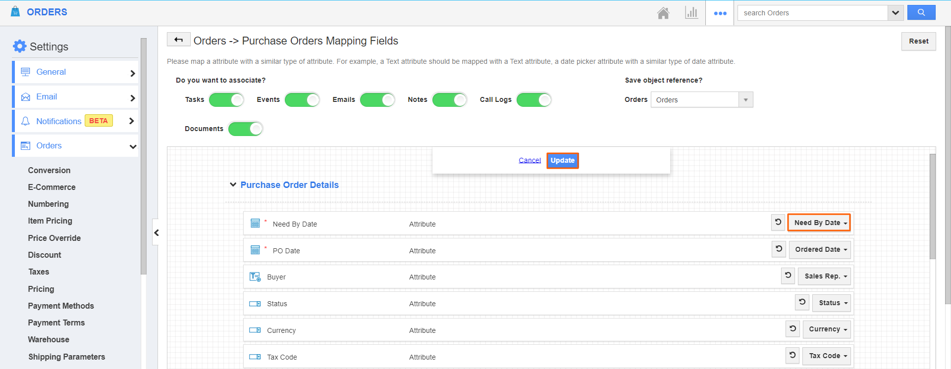 Orders-Update Mapped Fileds.png Orders - Update Mapped Fields